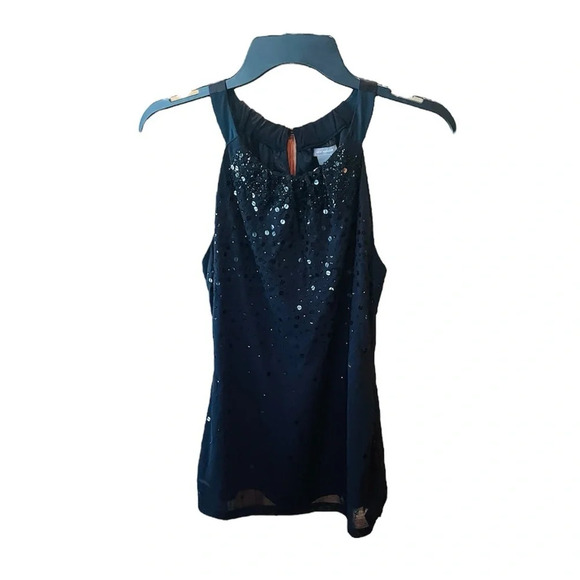 NWT Ann Taylor women’s sequin halter layered tank SZ S black - Picture 1 of 10